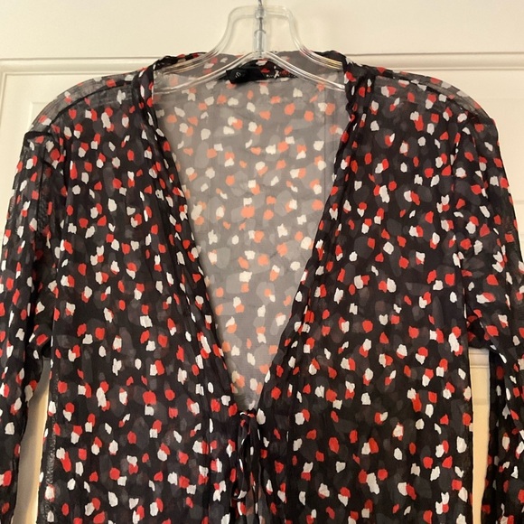 Lisa Bayne Kimono Duster Cardigan Black Geo Sheer Tie Front S Lagenlook Artsy - Picture 3 of 8